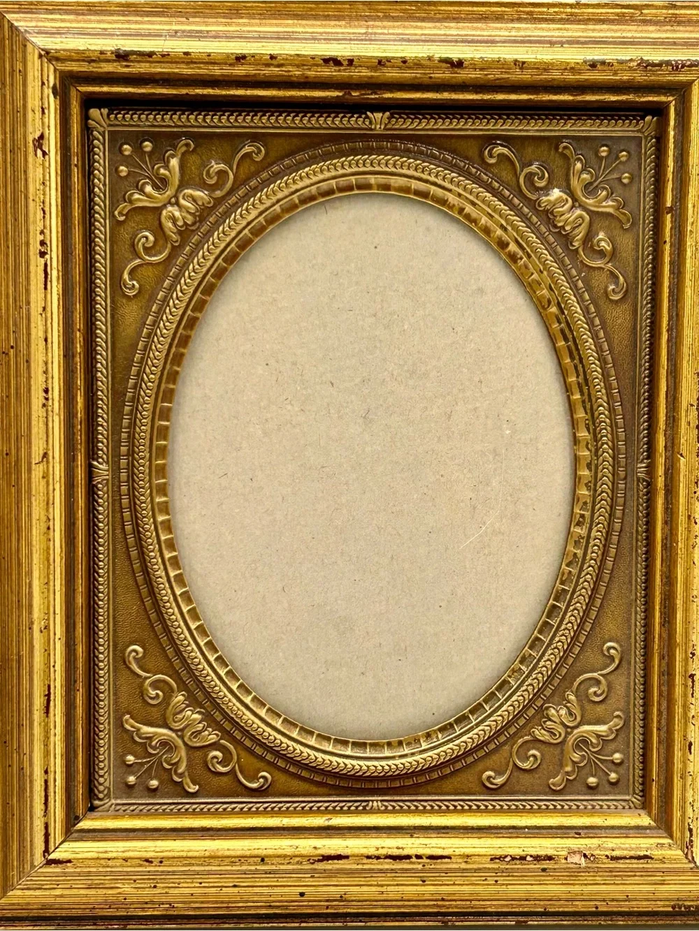 Vintage Ornate Gold Oval Photo Frame Metal And Wood
